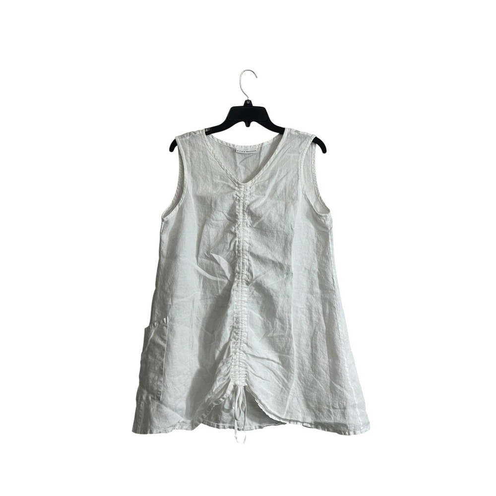 Bryn Walker Small Linen Tunic Tank Top Sleeveless White Lagenlook Minimalist